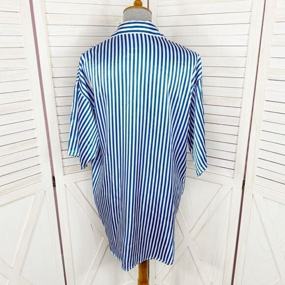 Victoria’s Secret Vintage Striped Satin Sleep Shirt White Blue Small Button Up - Picture 4 of 10
